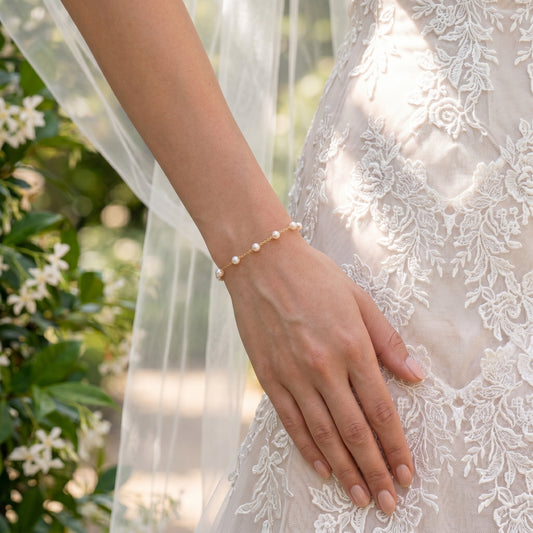 Dainty Natural Pearl Station Bracelet in 14K Gold Plated