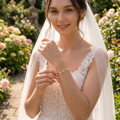 Dainty Natural Pearl Station Bracelet in 14K Gold Plated