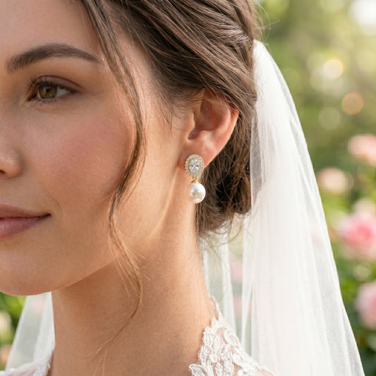 Natural Pearl Drop Earrings in 18K Gold Plated