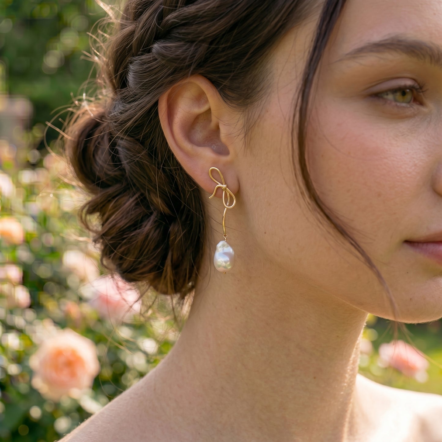 Bow Baroque Pearl Drop Earrings in 14K Gold Plated | 925 Sterling Silver