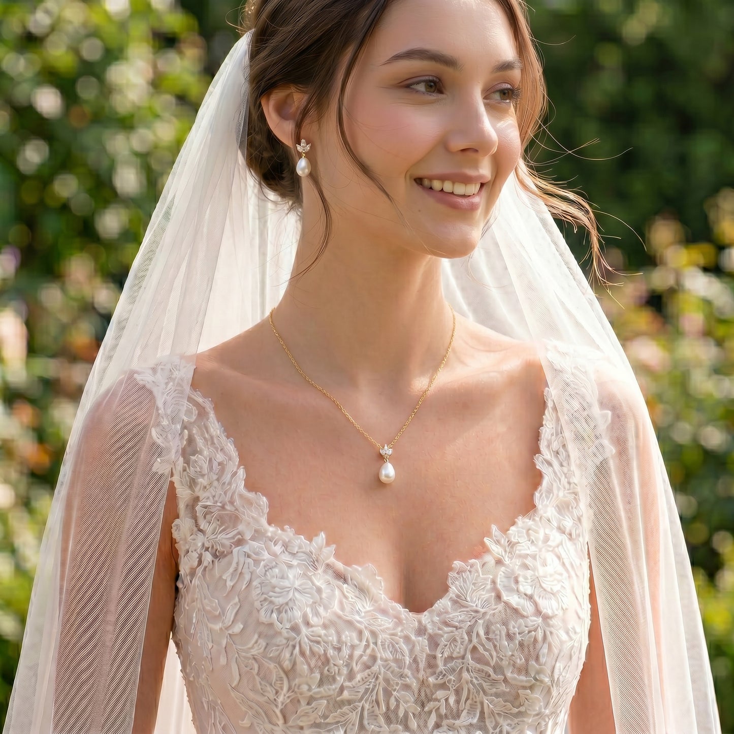 18K Gold Teardrop Pearl Necklace with CZ Accent