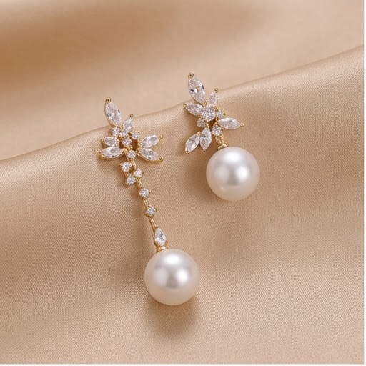 AB Style Cubic Zirconia & Pearl Earrings