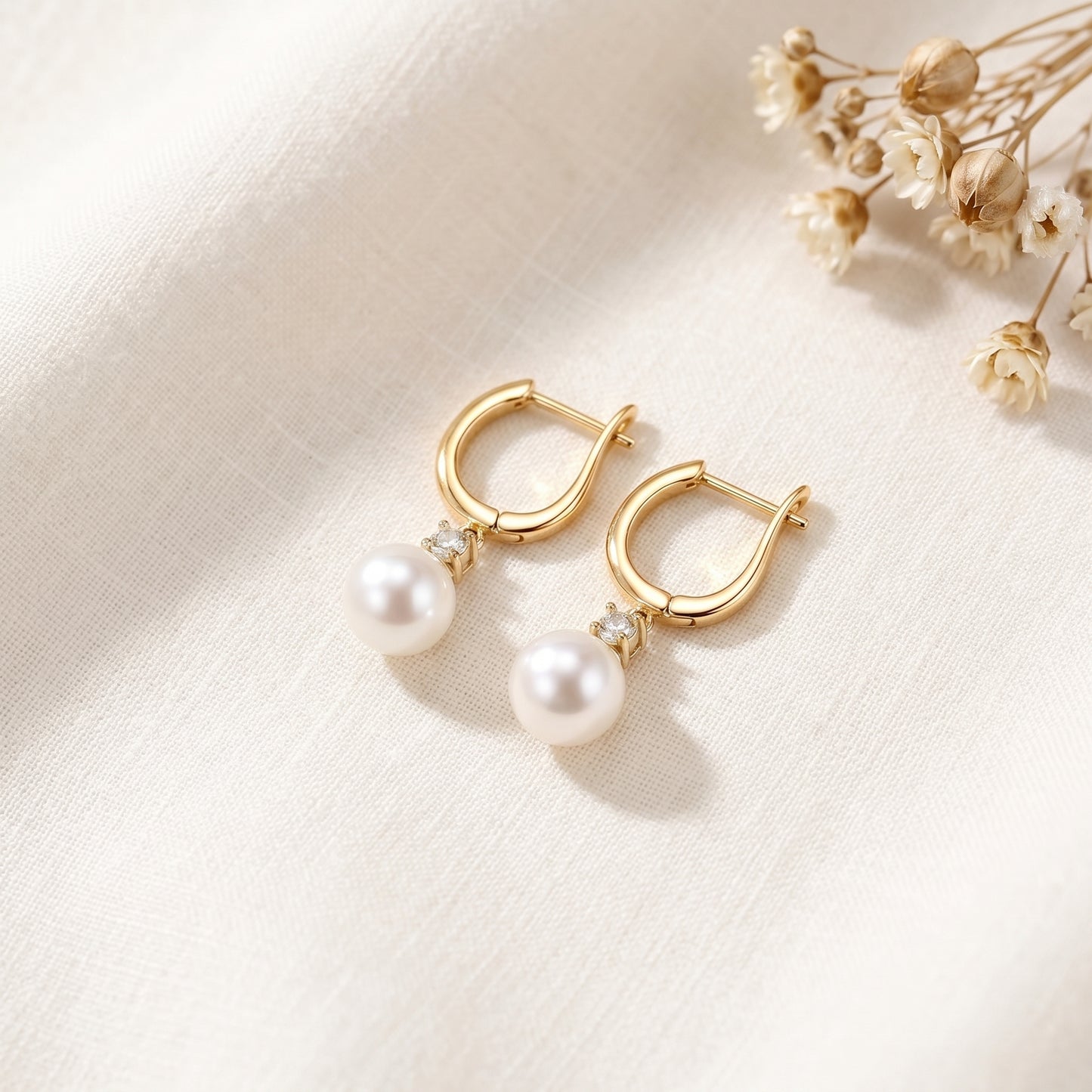 Freshwater Pearl Hoop Earrings with Zircon Charm