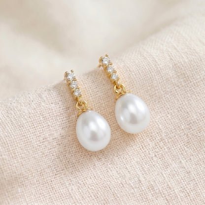 Freshwater Pearl Drop Earrings with CZ