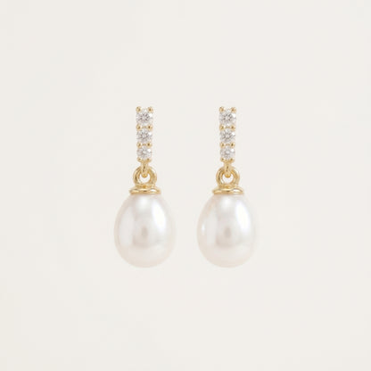 Freshwater Pearl Drop Earrings with CZ