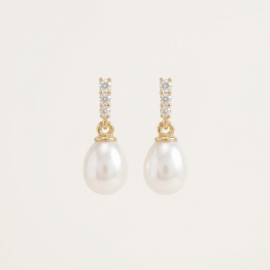 Freshwater Pearl Drop Earrings with CZ