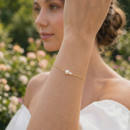 Double Freshwater Pearl Bracelet with Silver Chain