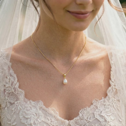 Freshwater Pearl Pendant Necklace with CZ in Sterling Silver