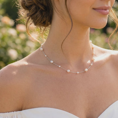 Freshwater Pearl Chain Necklace in Sterling Silver