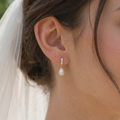 Freshwater Pearl Drop Earrings with CZ