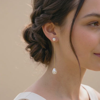 Baroque Pearl Chain Drop Earrings in Gold Plated | 925 Sterling Silver