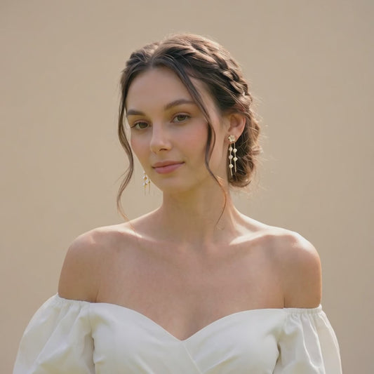 Flower Pearl Drop Earrings in 14K Gold Plated