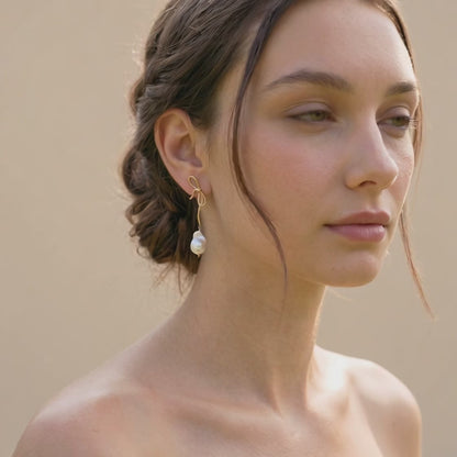 Bow Baroque Pearl Drop Earrings in 14K Gold Plated | 925 Sterling Silver