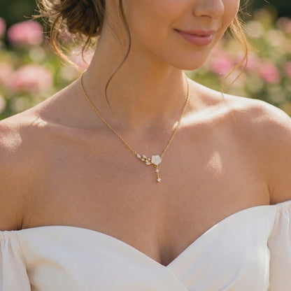 Floral CZ Drop Necklace