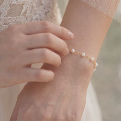 Dainty Natural Pearl Station Bracelet in 14K Gold Plated