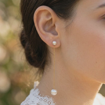 Freshwater Pearl Chain Drop Earrings in 14K Gold Plated | 925 Sterling Silver