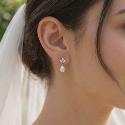 Pearl CZ Drop Earrings