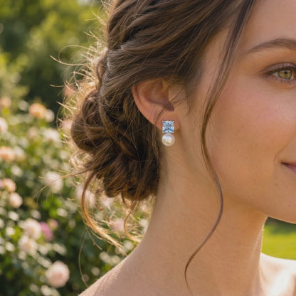 Freshwater Pearl & Zircon Stud Earrings with Silver Needle