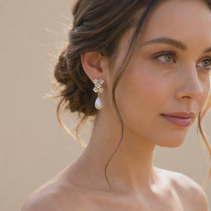 Floral Pearl Drop Earrings