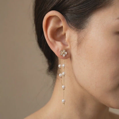 Flower Pearl Drop Earrings in 14K Gold Plated