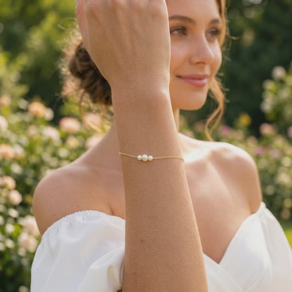 Triple Freshwater Pearl Bracelet with Silver Chain